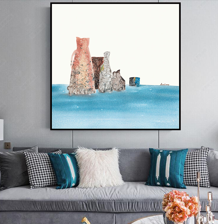 Pure color modern soft decoration 82X82CM copyright decorative painting 1 thumbnail