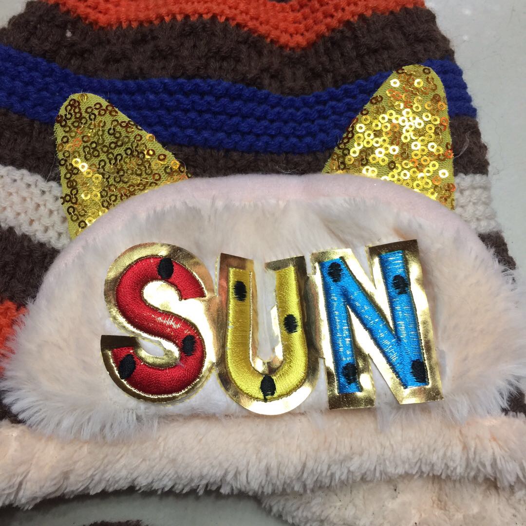 毛球条纹多彩针织帽儿童加绒秋冬毛线帽产品图