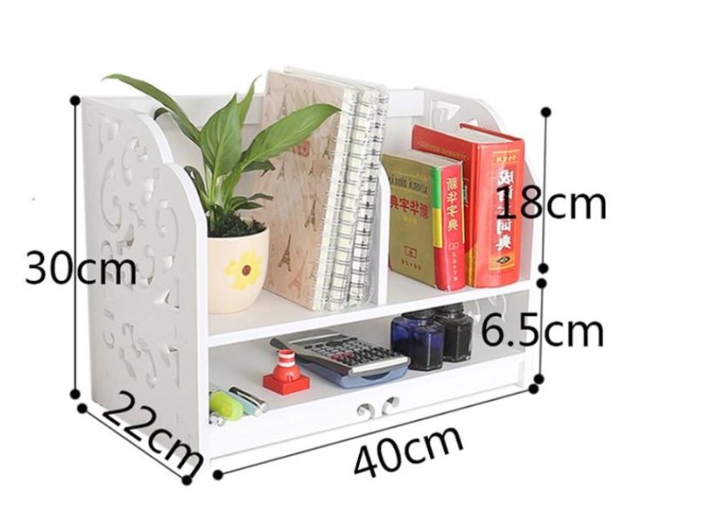 白色木塑板桌面小书架简约时尚文件架书本多功能置物架收纳盒镂空花边