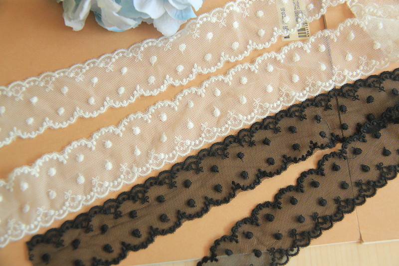 E4 Handmade Diy Clothing Accessories Japanese Cotton Mesh Silk Lace Double Dot Embroidery Lace Width 4Cm details Picture