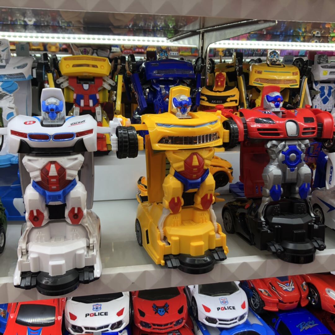 Mini durable boys' toy with transformable horizontal cannon robot