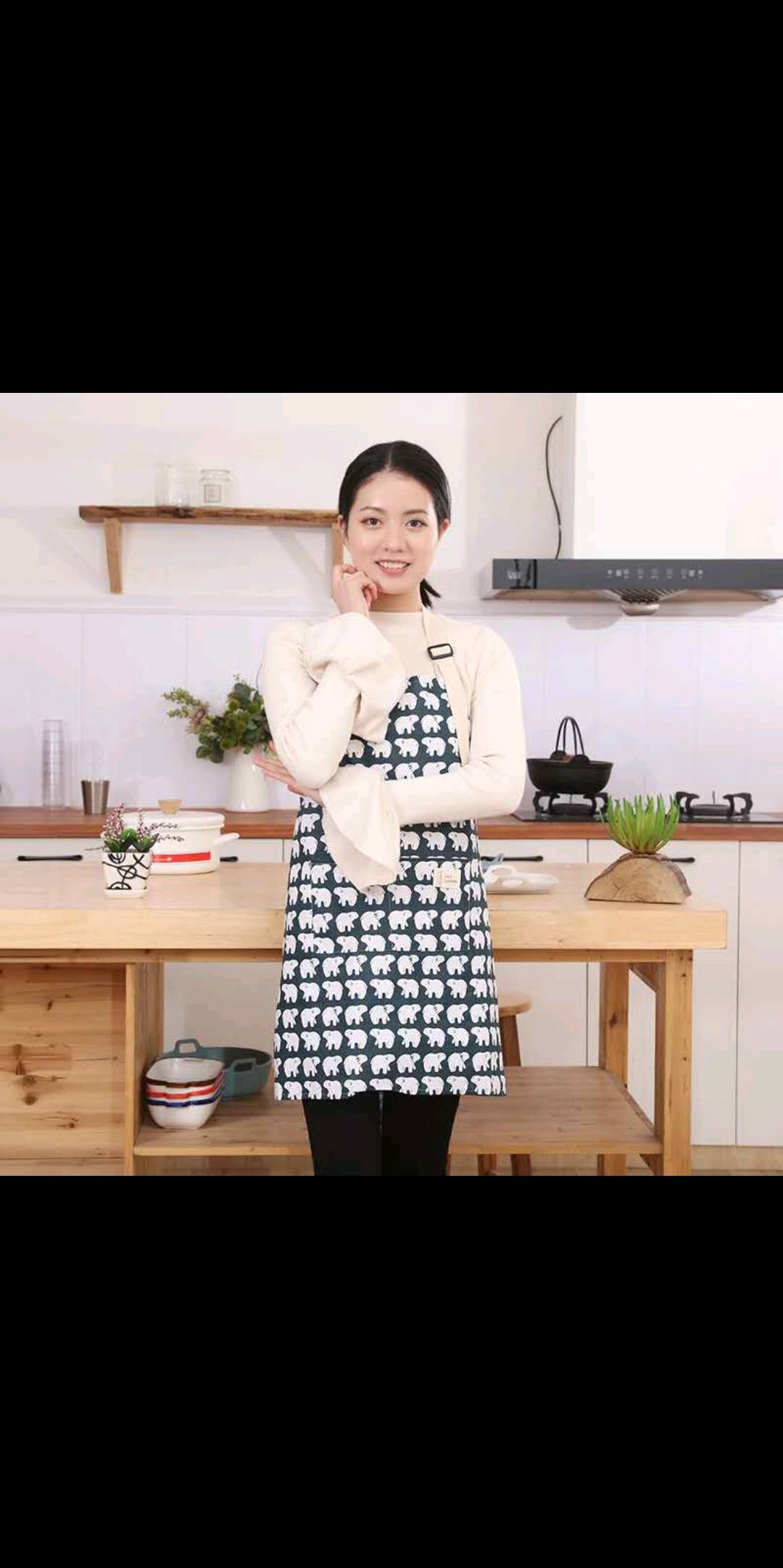 Life Blue Fashion Korean-style apron, large pocket, kitchen, baking room, home chores, waterproof, hand sanitizer, waist wrap details Picture