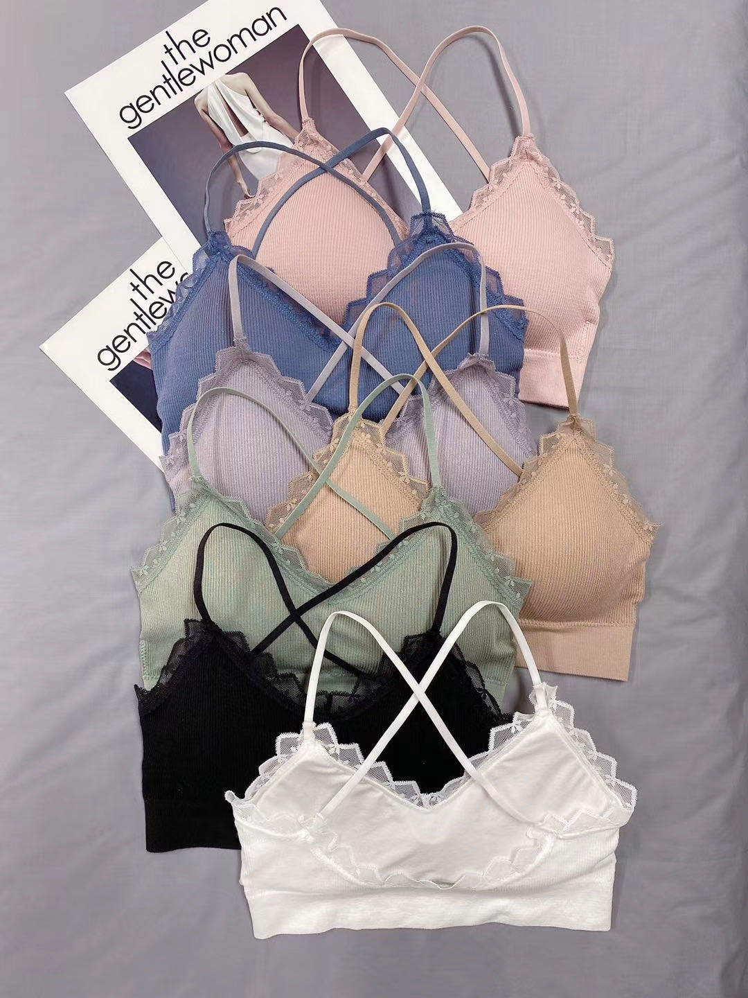 女士美背无痕聚拢交叉细肩带文胸内衣