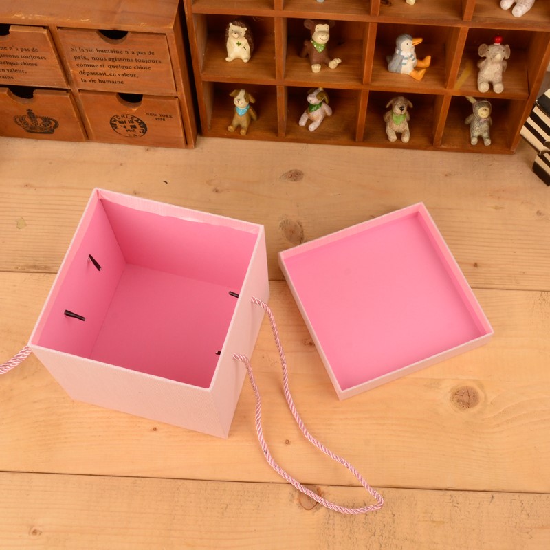 加高正方形礼品盒收纳盒带拎绳纯色礼盒细节图