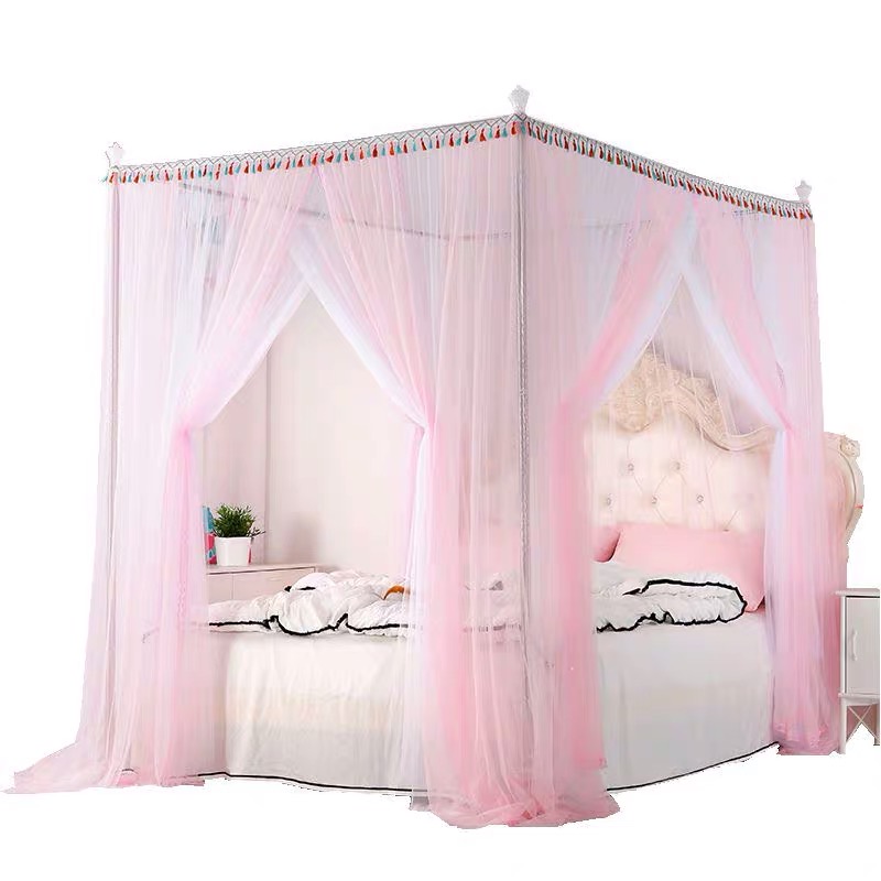 新款粉白色美少女心公主风蚊帐网纱床幔1.5m床上用品1.8米漂亮0.9细节图