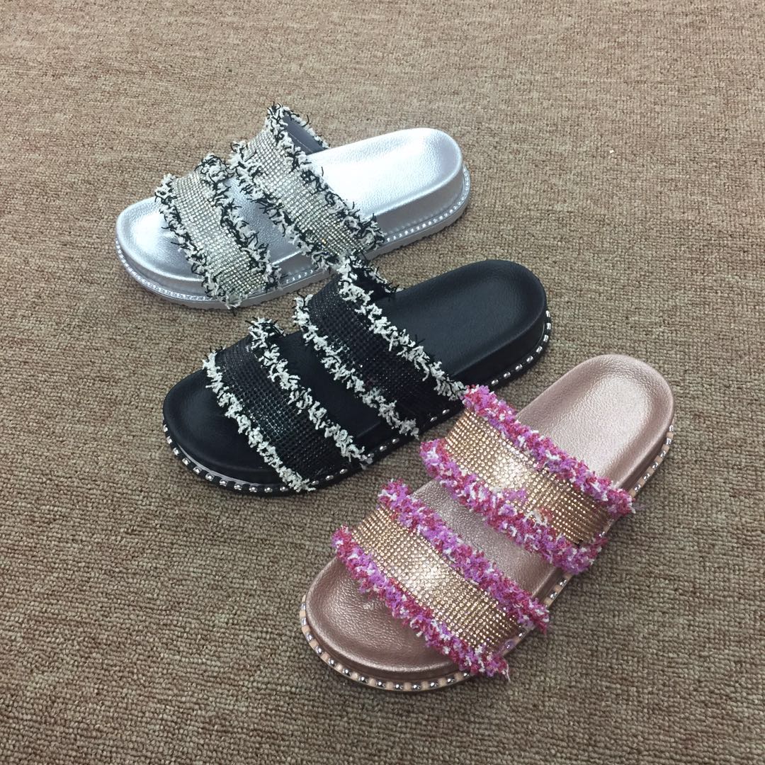 Lace Flash Diamond Casual Flat Women With Slippers To Wear Fashion