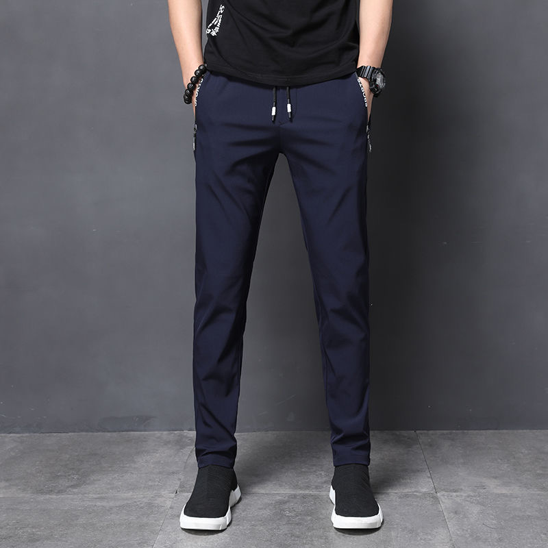 Summer thin and autumn sportswear pants, Korean style trendy men's black loose ice silk quick-drying pants Specification image