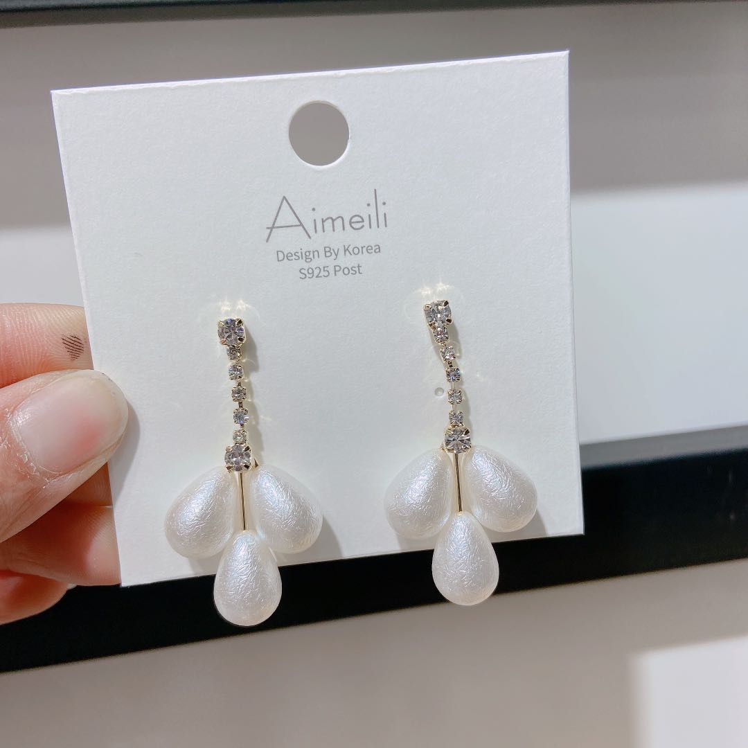S925 silver needle microinlaid pearl pendant long earrings Japanese and Korean fashion joker temperament earrings Specification drawing