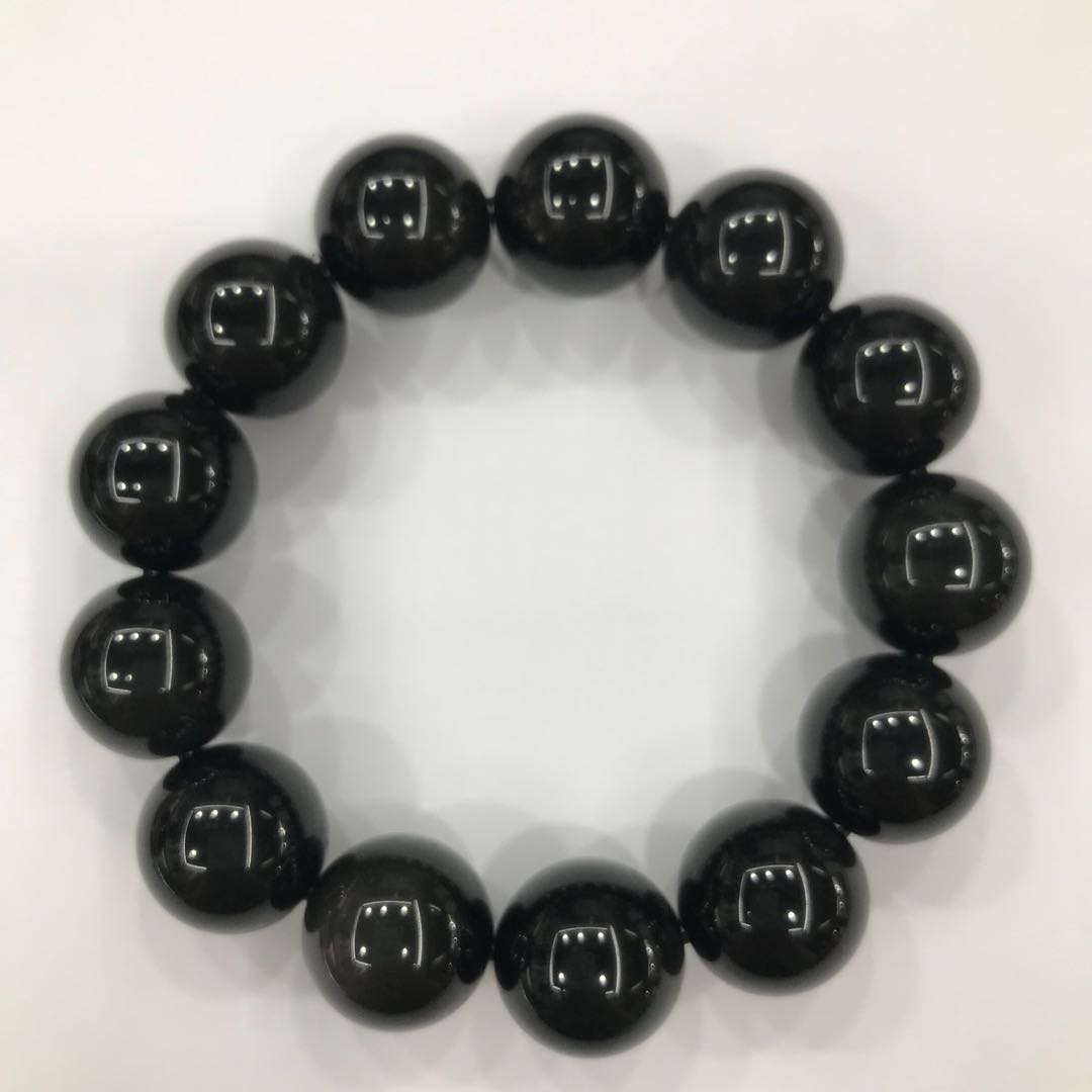 纯黑乌金黑曜石手链男士女款天然水晶佛珠手串开光情侣手饰品