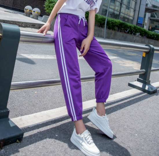 High-quality Harajuku summer sportswear casual pants for female students, Korean-style slim-fit elastic thin loose fire ins tight-fitting pants Specification image