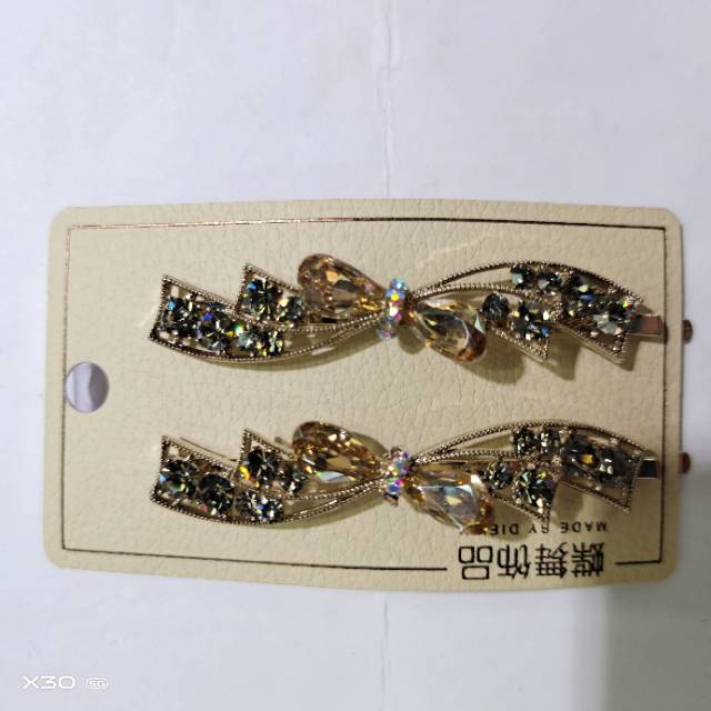 流行精致咖啡金捷克钻多款多色一字夹产品图