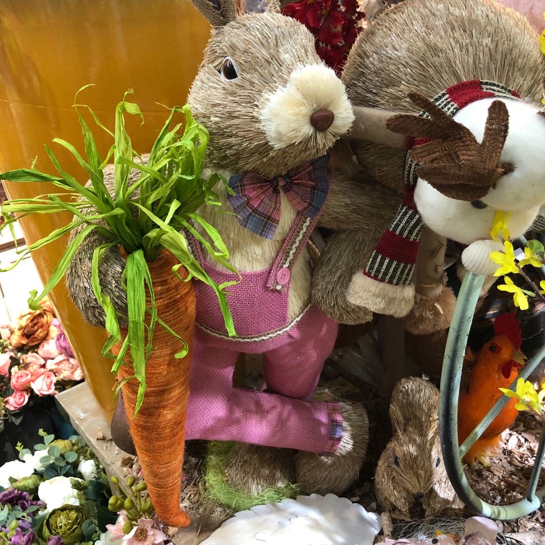 仿真兔子装饰草编创意摆件