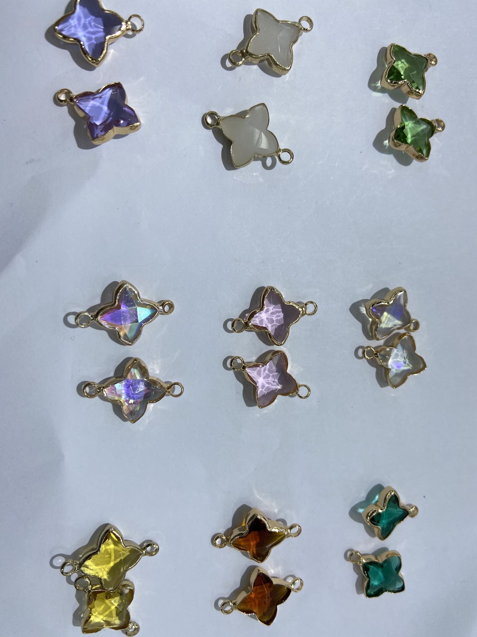 DIY饰品配件 四叶草包边水晶吊坠
