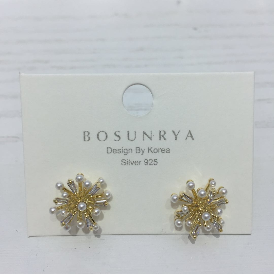 纯铜打造韩式爆款网红烟花珍珠耳钉女 925纯银针