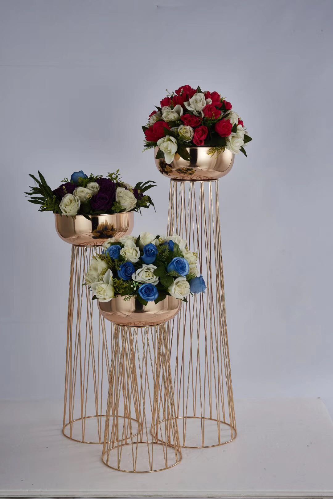 创意婚庆铁艺花架仿真花插花器摆件酒店家居室内落地式花盆装饰品
