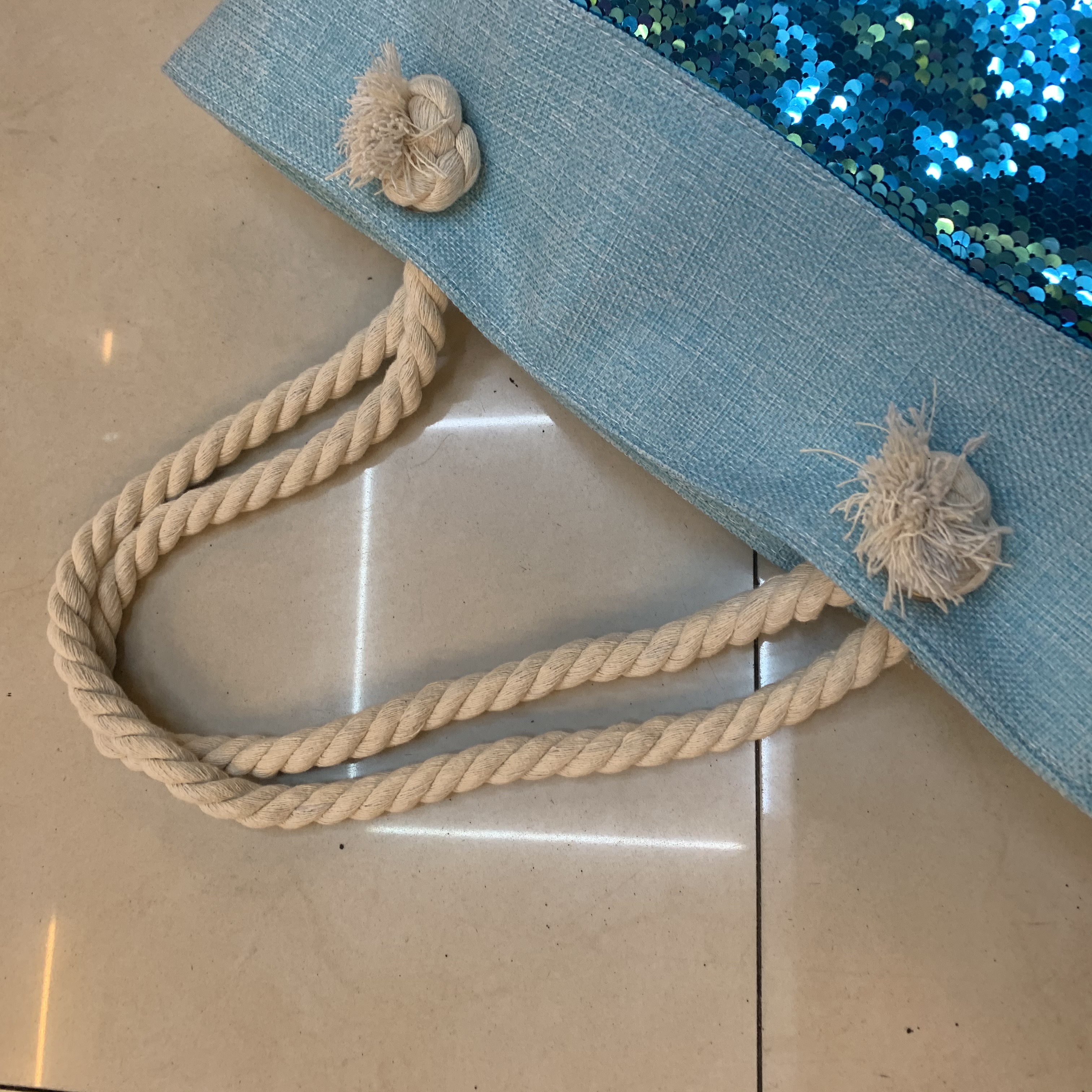 New Sequin Tote Bag Canvas Bag Beach Bag Youth Bag Going Out Space Mommy Bag Straw Bag Women's Hook details Picture