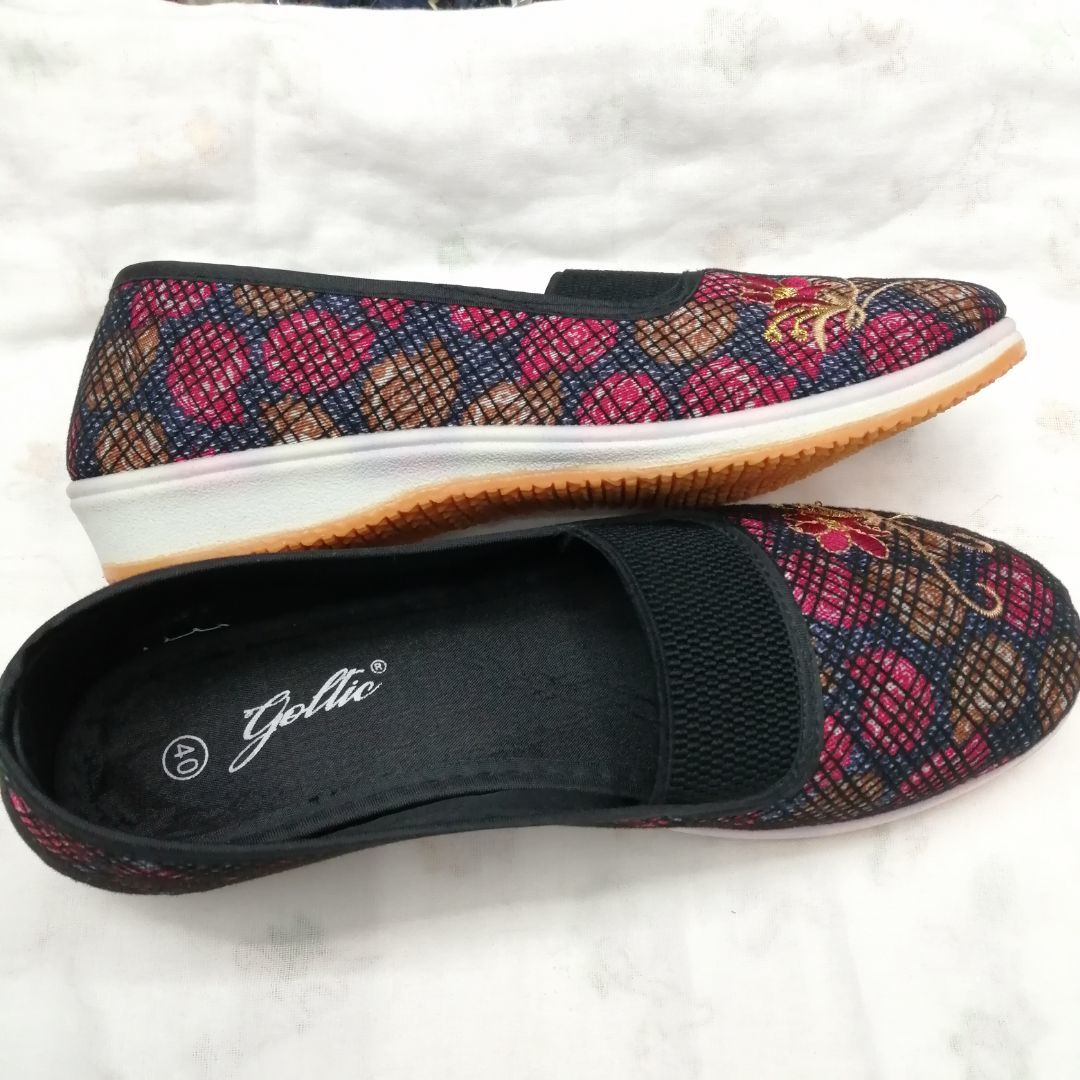 Small Chequered Shallow Mouth Embroidery New Cloth Shoes Women Work Field Work Anti-Slip Wear-Resistant Soft Sole Single Shoes Rubber Shoes Tendon Sole Shoes For The Elderly Specification drawing