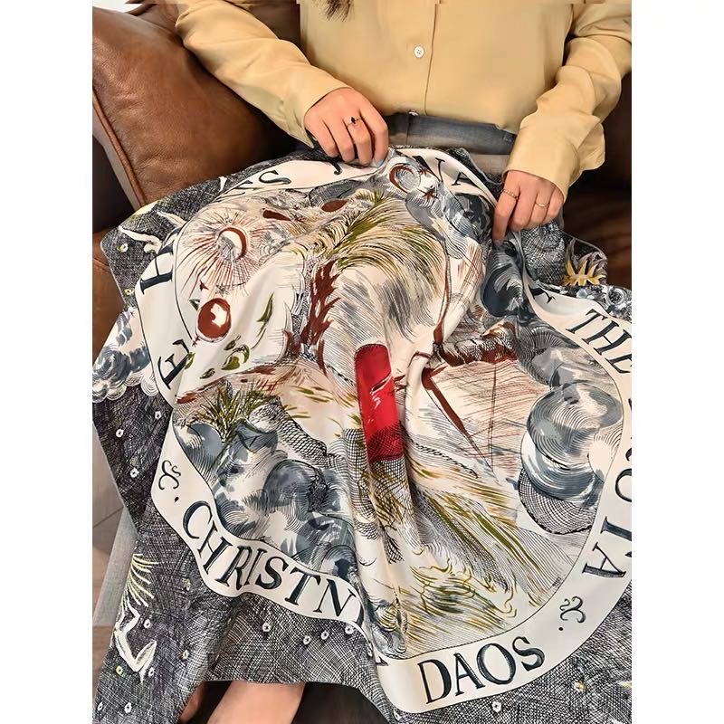 休闲时尚潮流围巾抽象涂鸦韩版丝巾小方巾