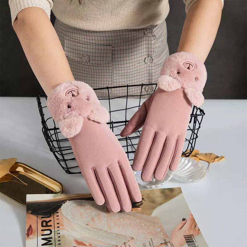 Wholesale Korean version winter women's suede touch screen mobile phone warm gloves with fleece for outdoor warmth
