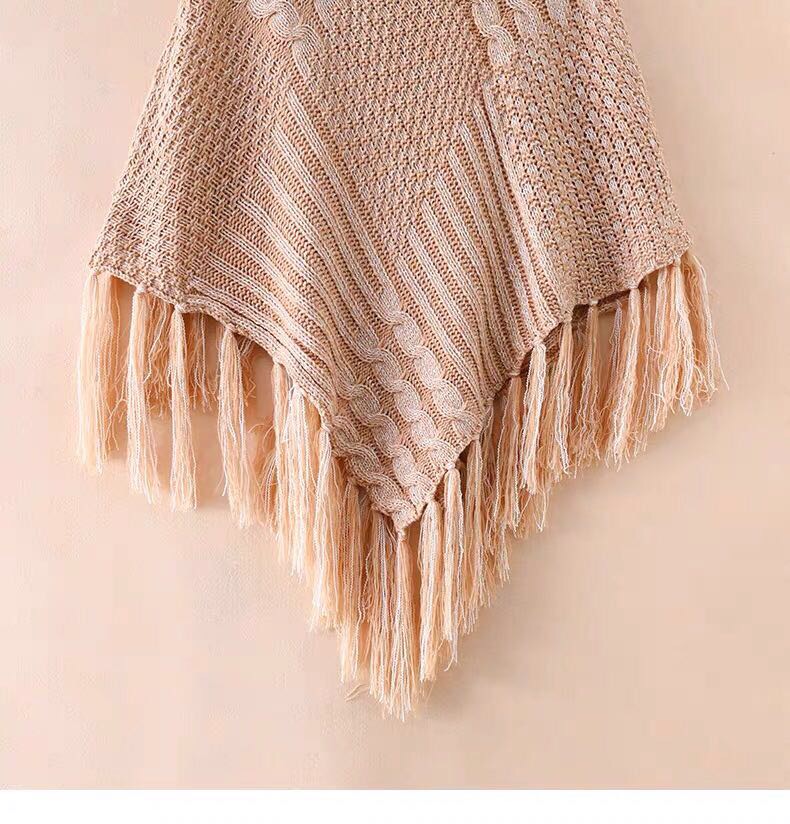 Women's Fashion Trend Casual All-In-One Knitted Shawl Cape With Beard Specification drawing
