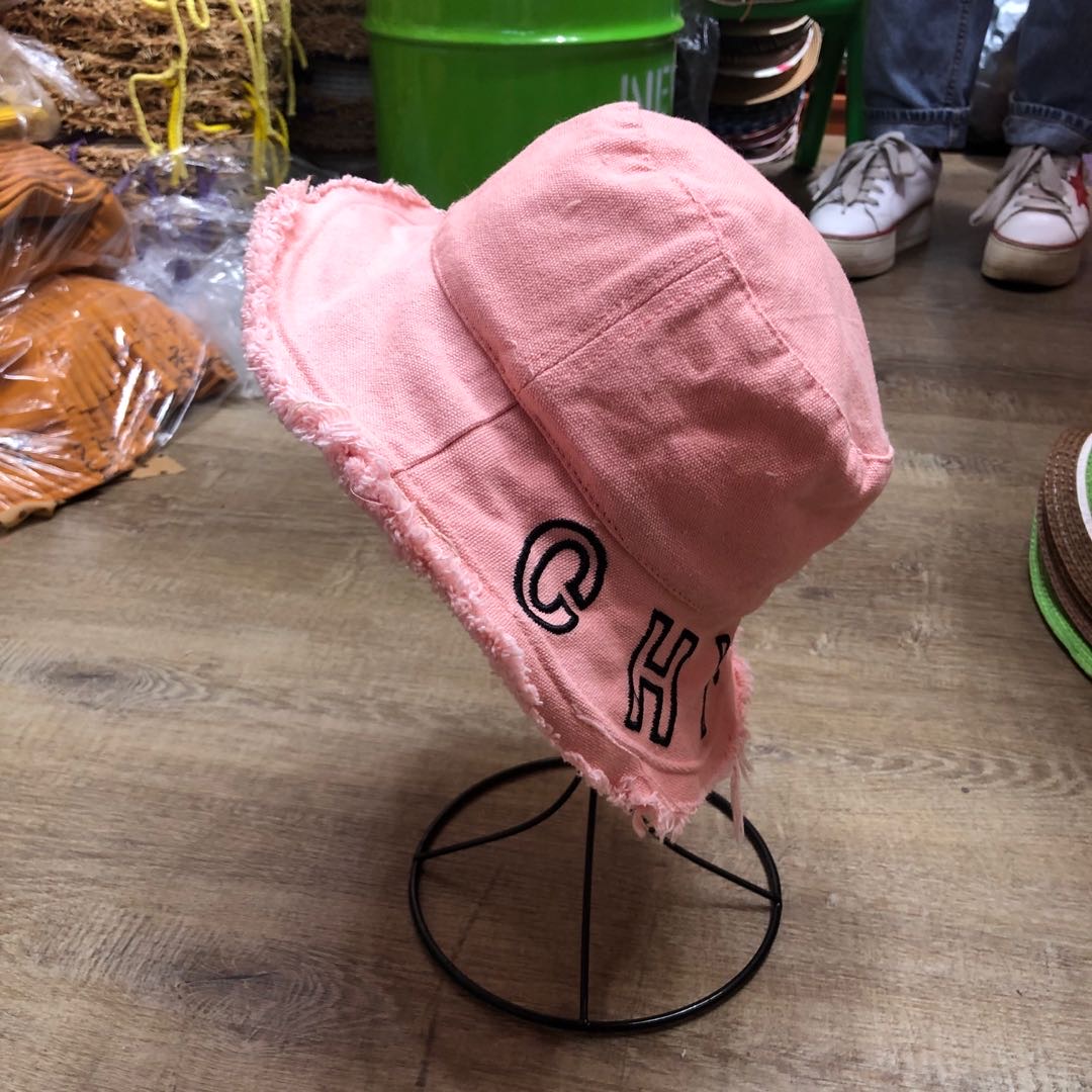 South Korea With The Same Solid Color Letter Raw Edge Children's Fisherman Hat Flat Big Eaves Wash Baby Basin Hat Fashion Hat
