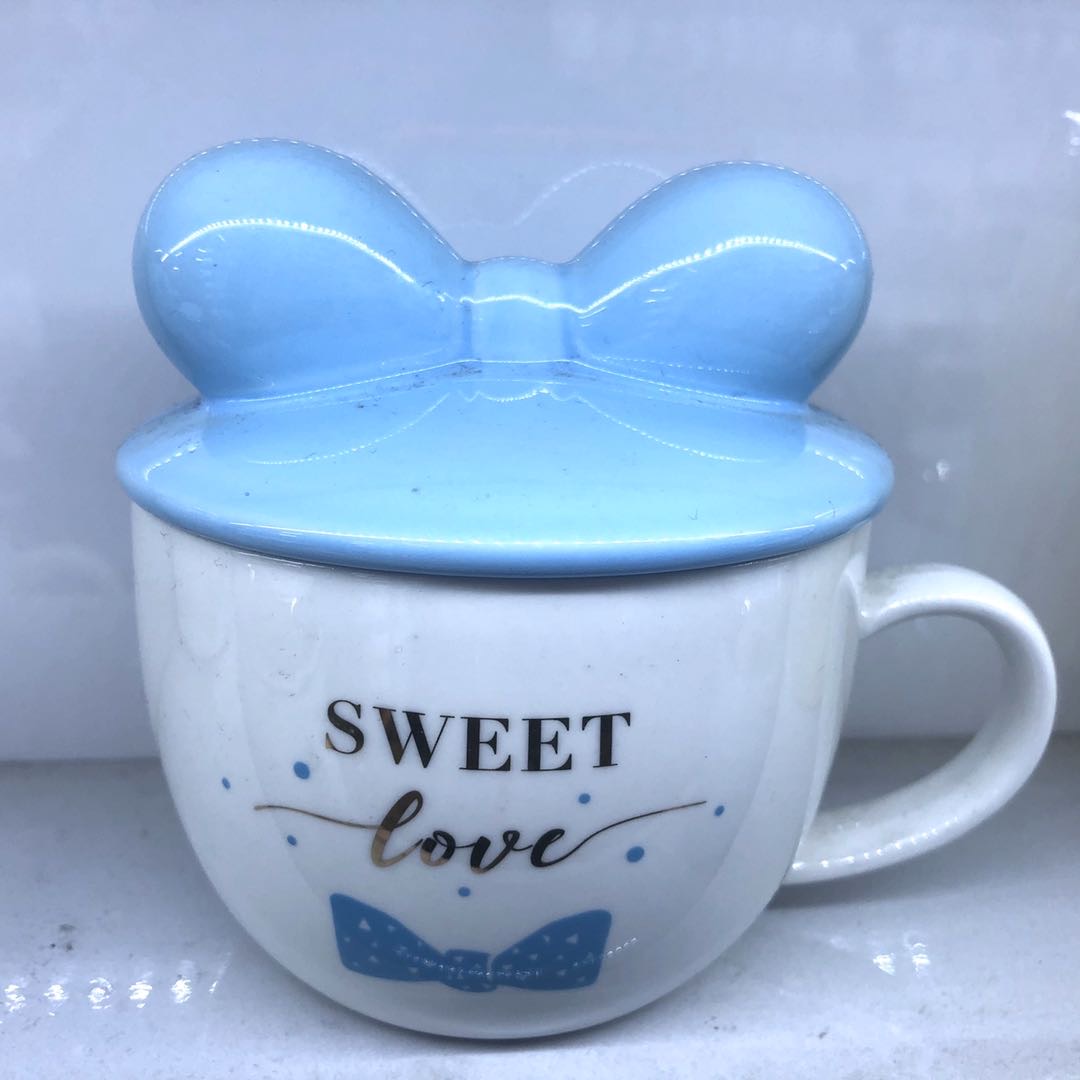 Bow-tie lovely ceramic mug for children with cover mug creative personality trend water mug for home milk breakfast coffee mug