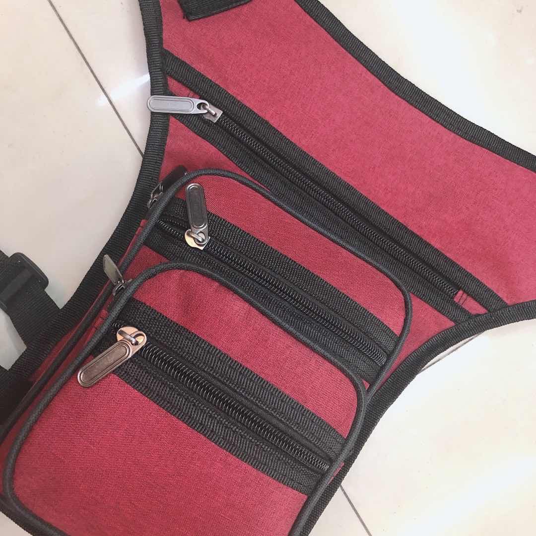 Red waist bag, casual crossbody bag, Korean-style men's bag, fashionable sporty small backpack, trendy men's bag, leg bag details Picture