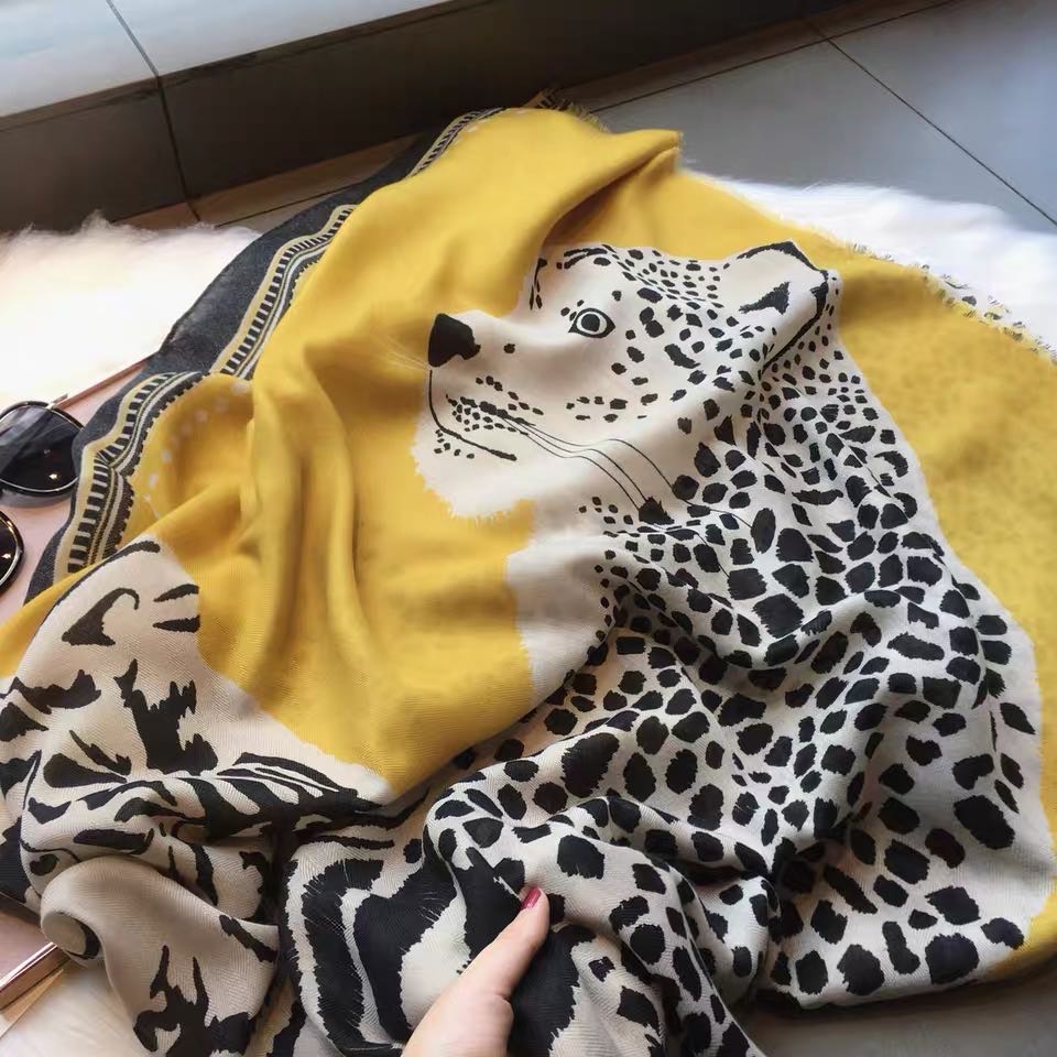 Yellow Oversized Scarf Thin Animal Print Scarf Shawl Specification drawing
