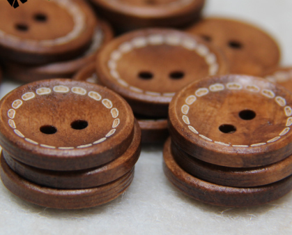 Clothing Accessories Two Eyes Round Wood Button Bowl Button Dotted Line Concave Belly Button details Picture