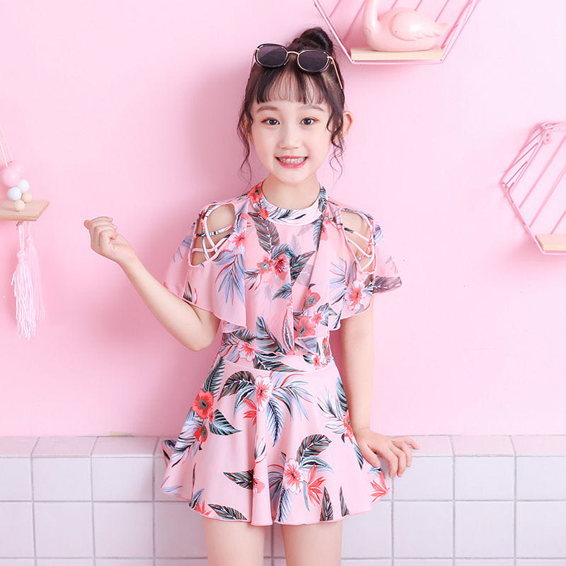 水迪儿童泳衣女童亲子连体裙式可爱游泳装中大小童公主游泳衣