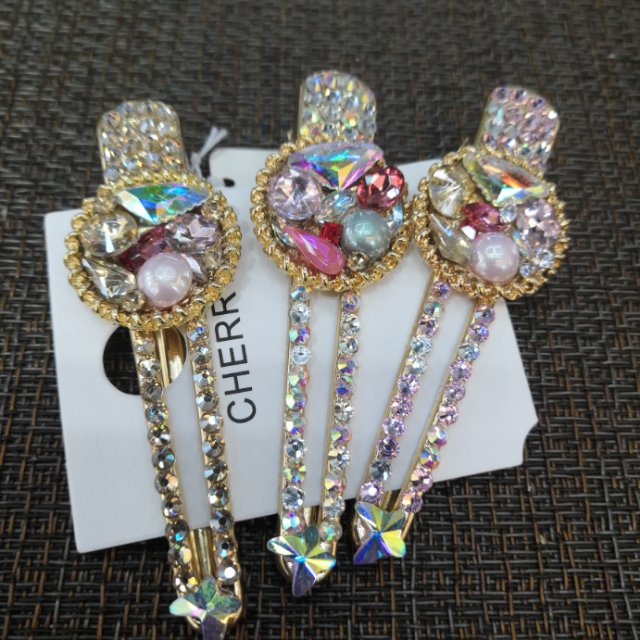 Crystal, colored diamond, water diamond, bow, round hair clip, duckbill clip, side clip with sea clip, hair accessory and headwear