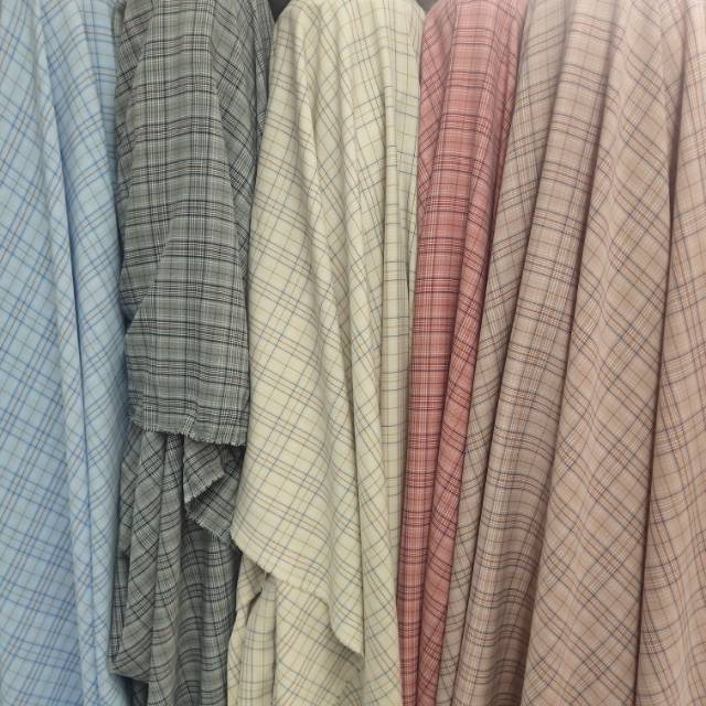 格子弹力布衣服料头饰布