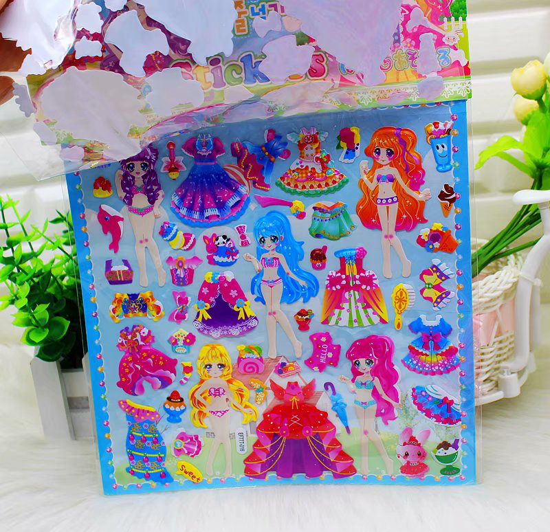 Xiaolingtong Paper handicrafts Creative Gifts Creative Stickers EF777 Double-layer hand-held gilded dress-up Three-dimensional Bubble stickers details Picture