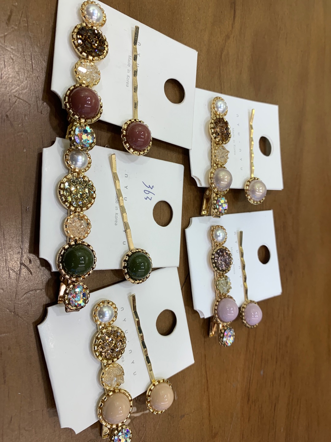 New alloy pearl rhinestone press clip one-line clip set for girls' fashionable hair clips