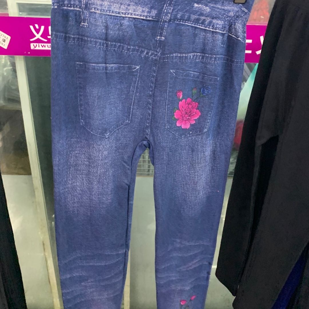 Spring 2020 women's high-elasticity leggings, denim elastic skinny tight-fitting waist-hugging long pants Specification image