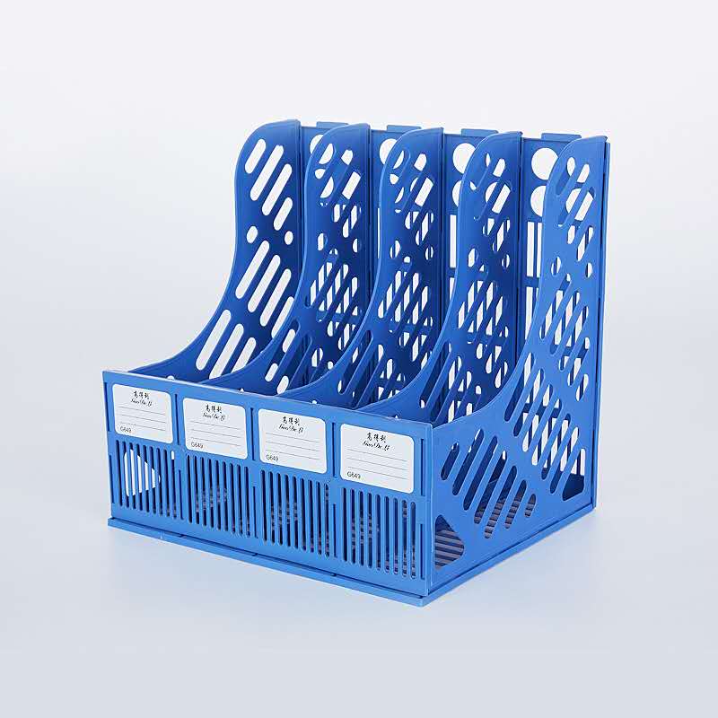 Office file rack, plastic file basket, four-compartment file bar, data rack, file rack Specification image
