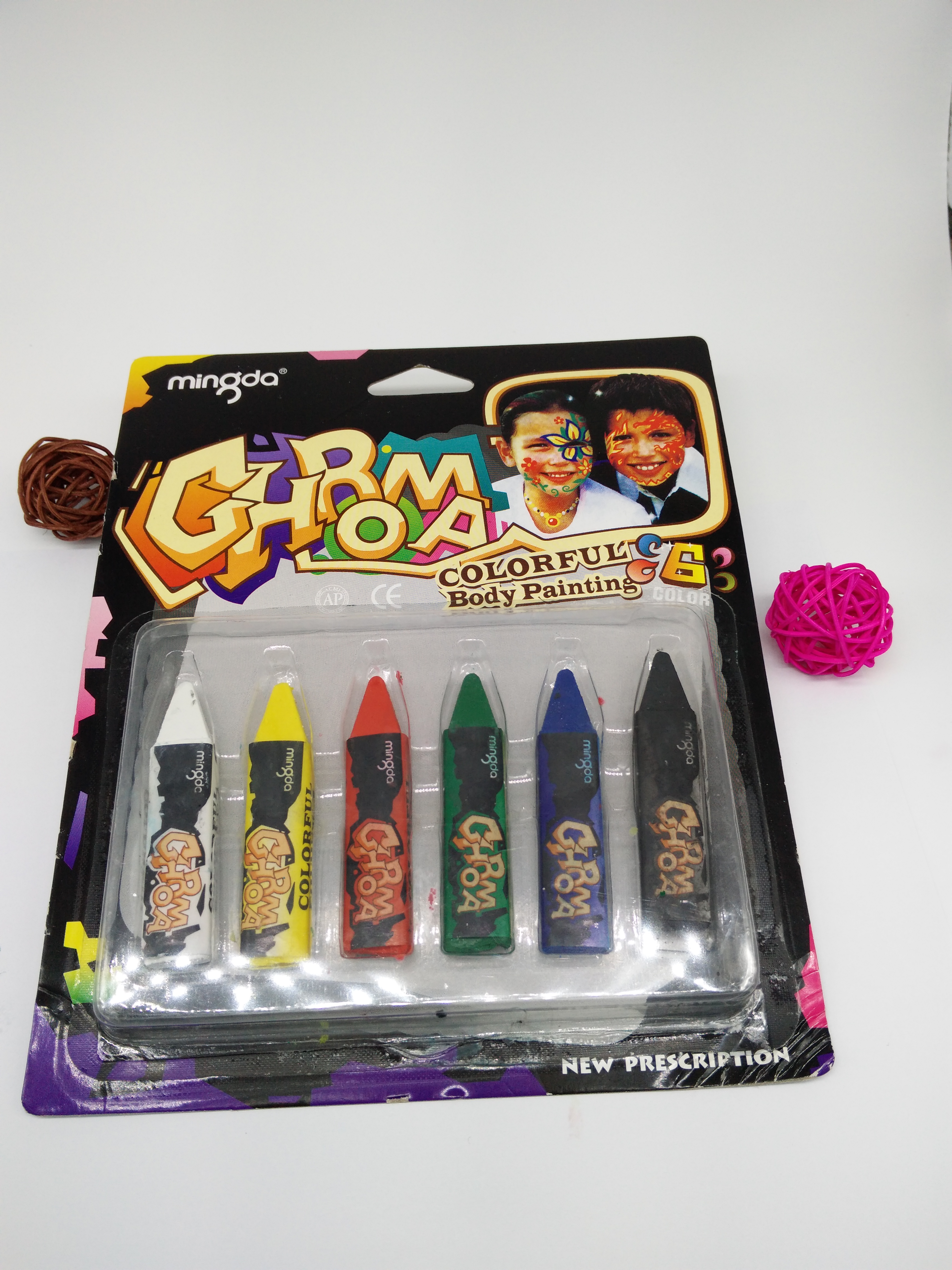 伦启画材办公文化绘图直销儿童脸彩套装6色吸卡无毒可水洗人体彩绘魔棒万圣节画脸面彩油画棒