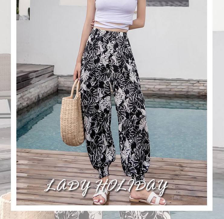 Real photos of Balinese ethnic style, Bohemian printed beach pants, women's loose Harem pants, lantern pants, Thai flower pants