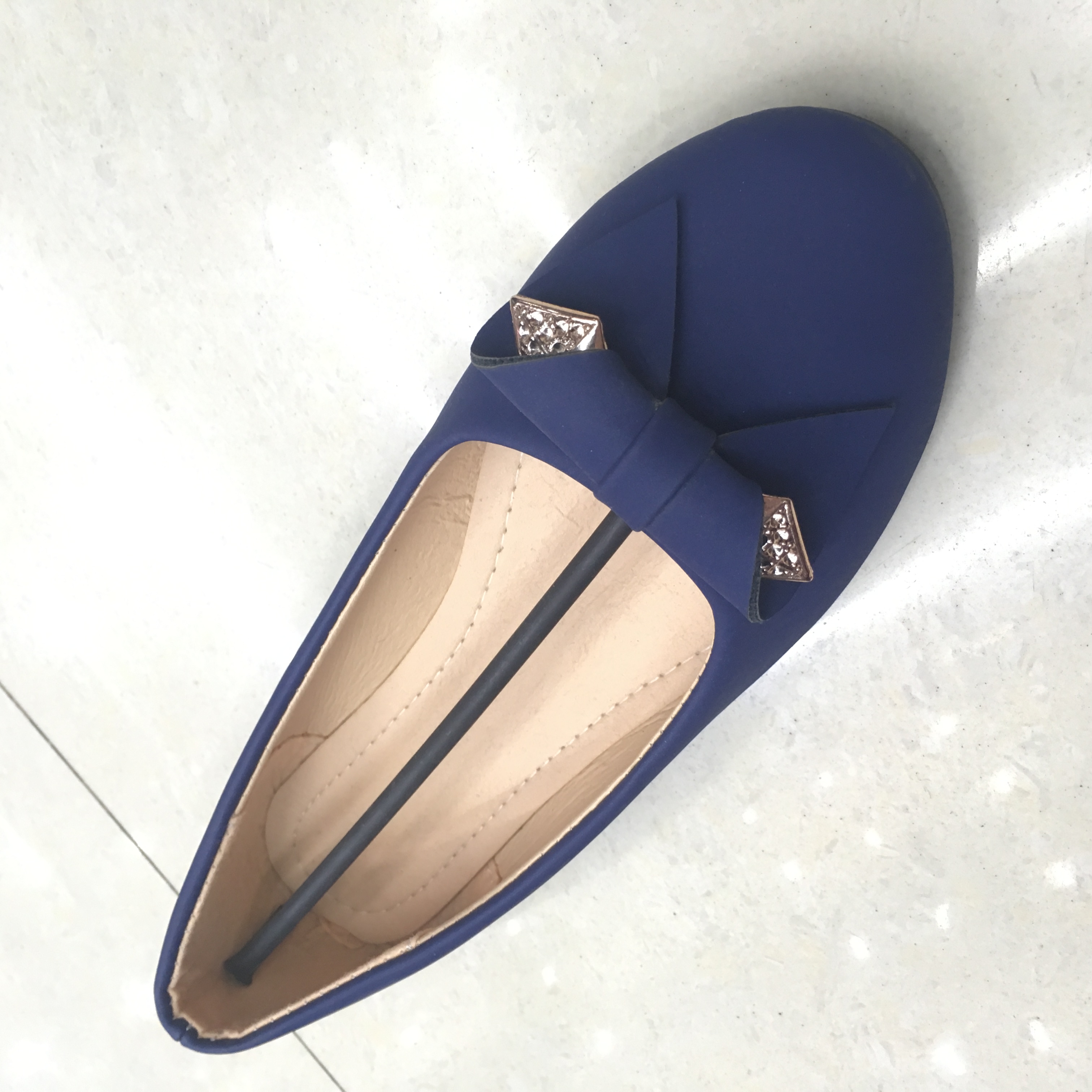 Ladies' blue light-mouthed flat bow leather shoes Specification image