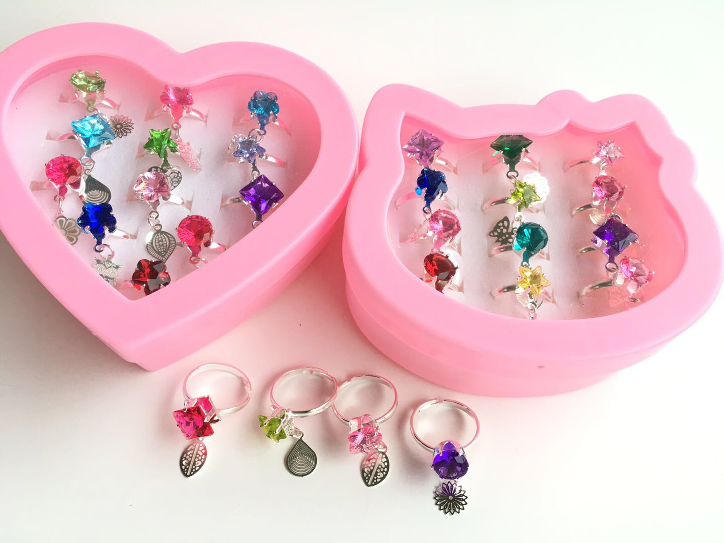 儿童戒指迷你盒吊坠宝石戒指带钻女孩小手饰