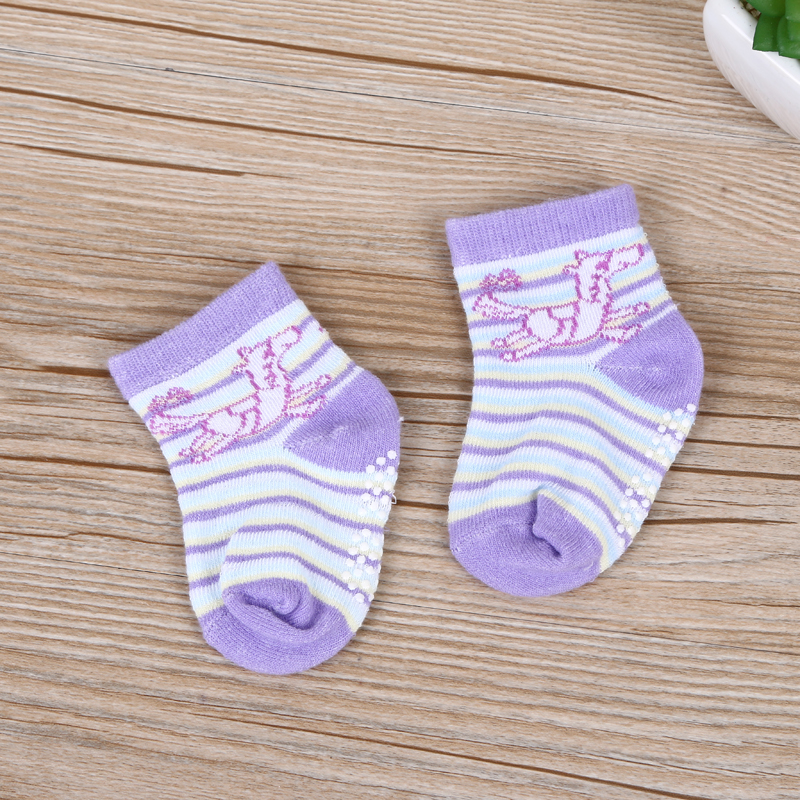 紫色动物图案防滑点宝宝袜舒适透气童袜详情图1