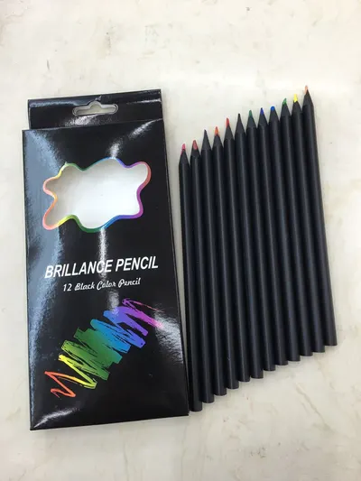 7-12 Color Pen Black Wood Elementary School Writing Pencil Leather Pencil Wholesale Customization