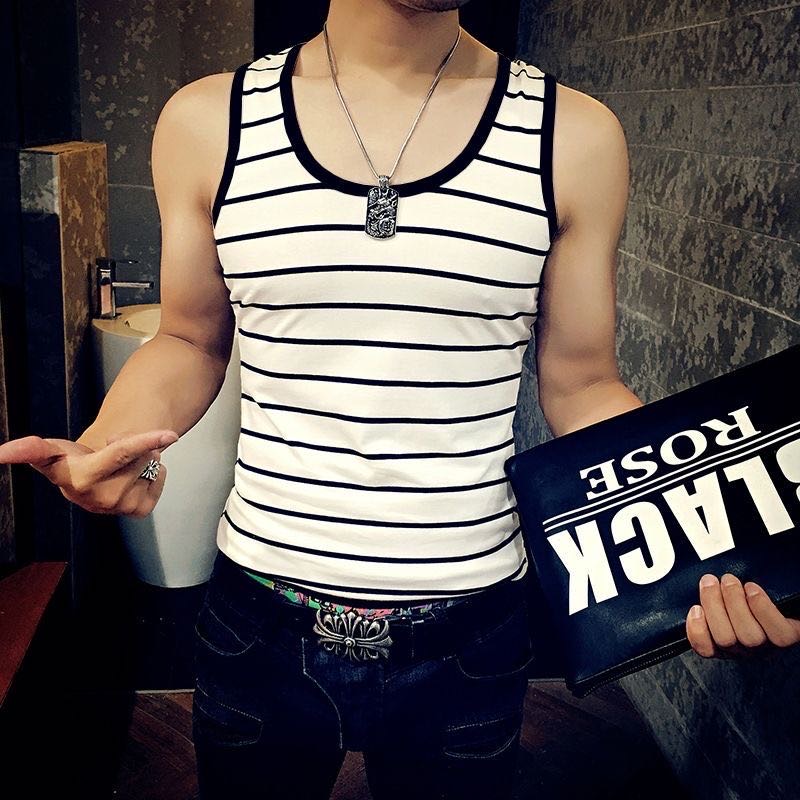 Striped Vest Vest Simple Korean Version Slim-Fit Student Clothes Summer Personality Tight Men Trend details Picture