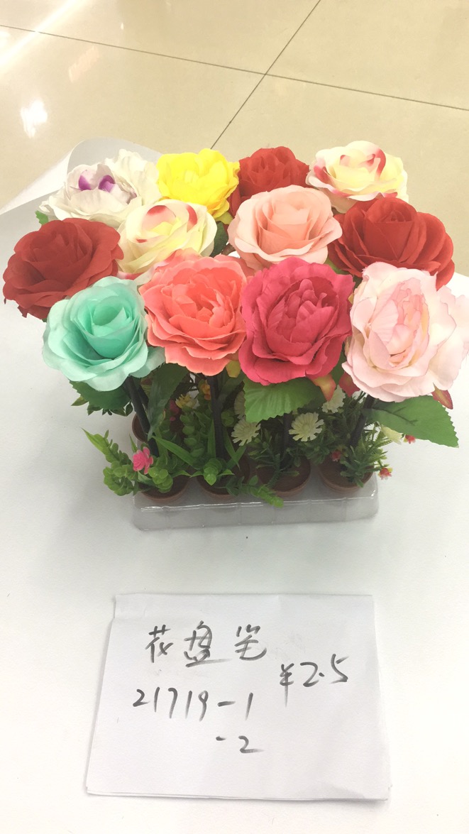 彩色混装办公学生专用仿真花朵笔玫瑰花