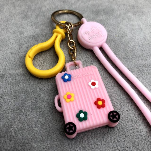 Fresh and colorful flower-shaped suitcase keychain, cute three-dimensional trolley case pendant, couple key chain small gift details Picture