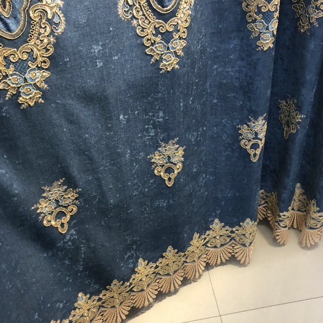 Finished embroidered curtain fabric in solid color for living room customization, heat insulation and sunshade for rental bedroom Specification image