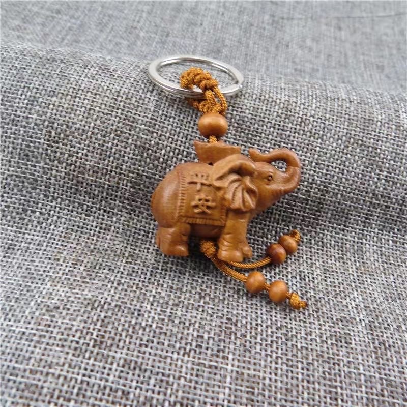 Carved Wood Key Chain Temple Bond Small Gift Personality Key Chain Pendant Jewelry Elephant Mascot Pendant details Picture