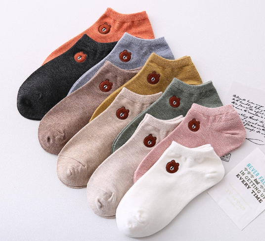 Bordado calcetines barco mujer calcetines mujer algodón raso calcetines oso jacquard calcetines de día primavera verano nuevo