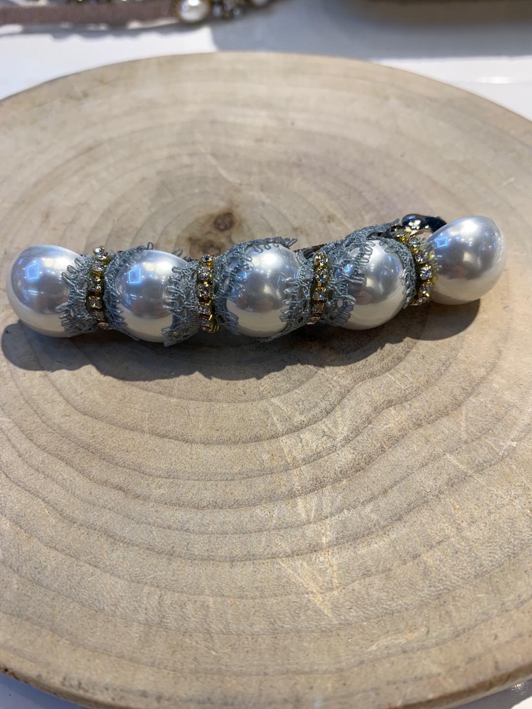 Korean version of five large semicircle pearl claw chain rhinestone spring clip headdress thumbnail