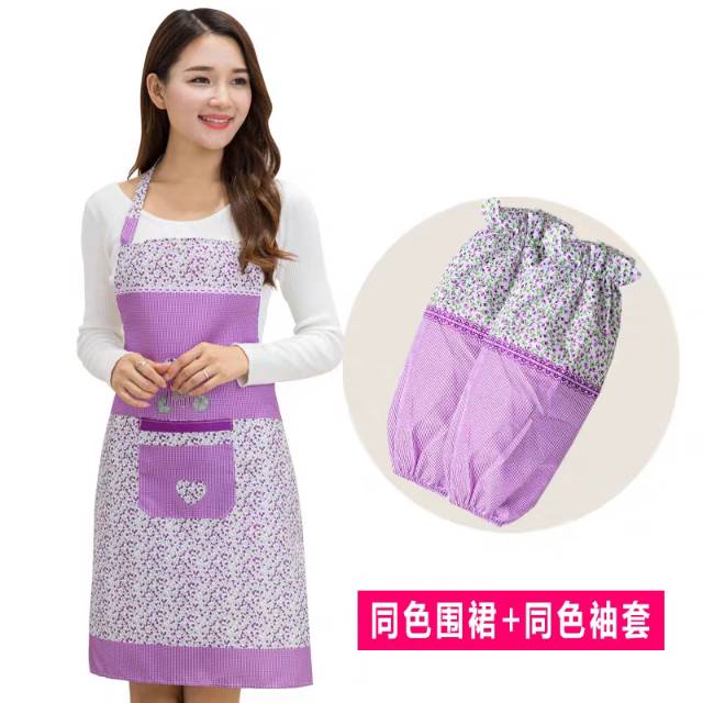 Apron with free shipping, kitchen cooking, stain-resistant and oil-proof, adult sleeve, waist-hugging, cute and reversible dressing Specification image